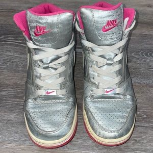 NIKE PRESTIGE IV HIGH SILVER and PINK BASKETBALL SNEAKERS SHOES